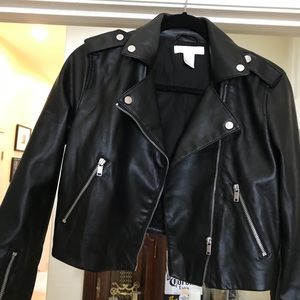 Crop leather jacket